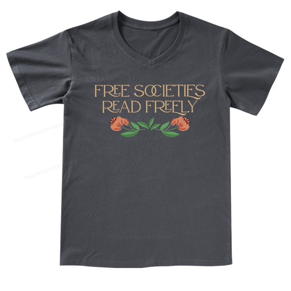 Pagewings Free Societies Read Freely V-neck T-shirt