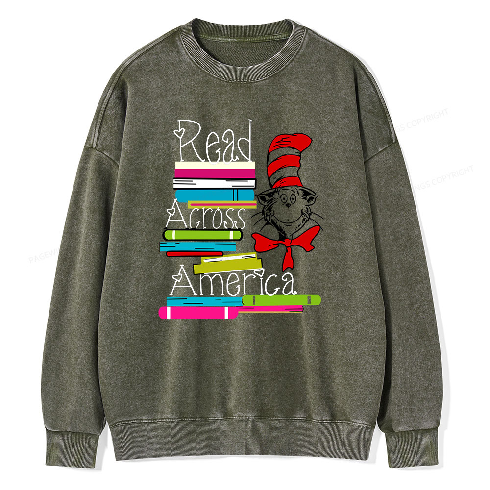 Pagewings Read Across America DTF Transfer, Reading Friends Dr. Seuss Unisex Washed Sweatshirt