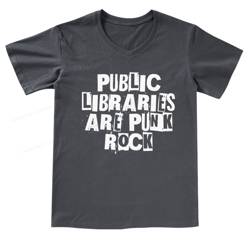 Pagewings Public Libraries Are Punk Rock V-neck T-shirt