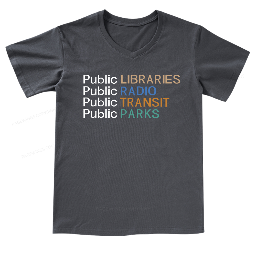 Pagewings Public Libraries Radio Transit Parks V-neck T-shirt