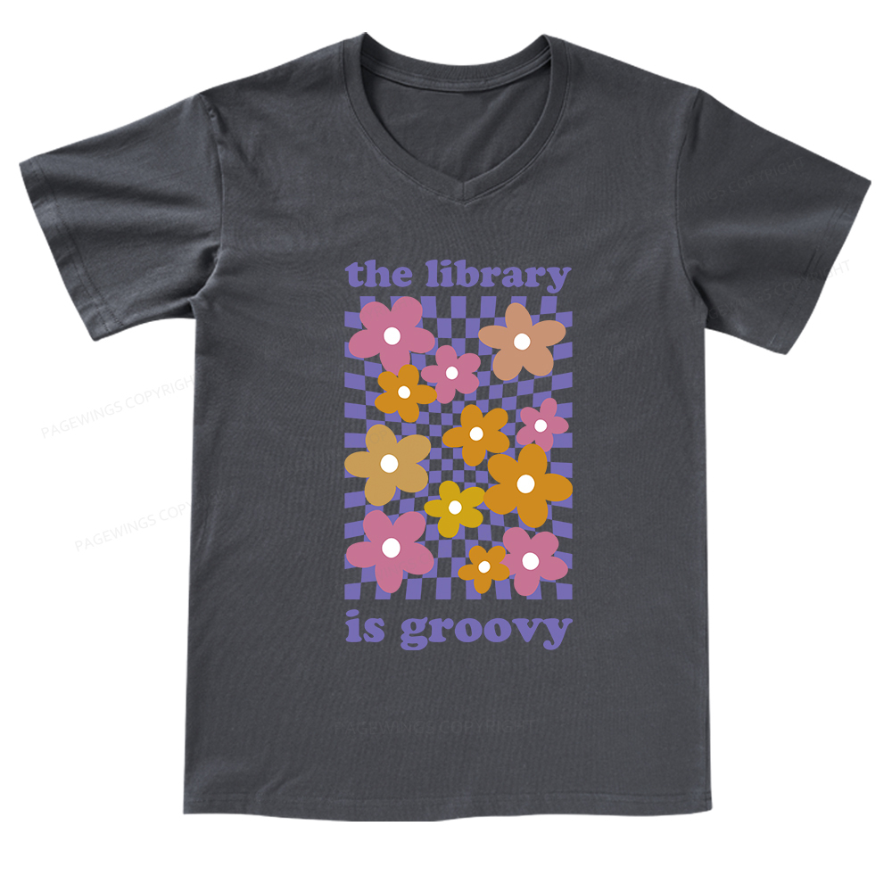 Pagewings The Library is Groovy V-neck T-shirt