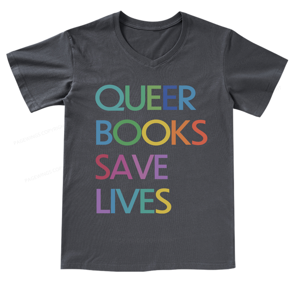 Pagewings Queer Books Save LivesV-neck T-shirt