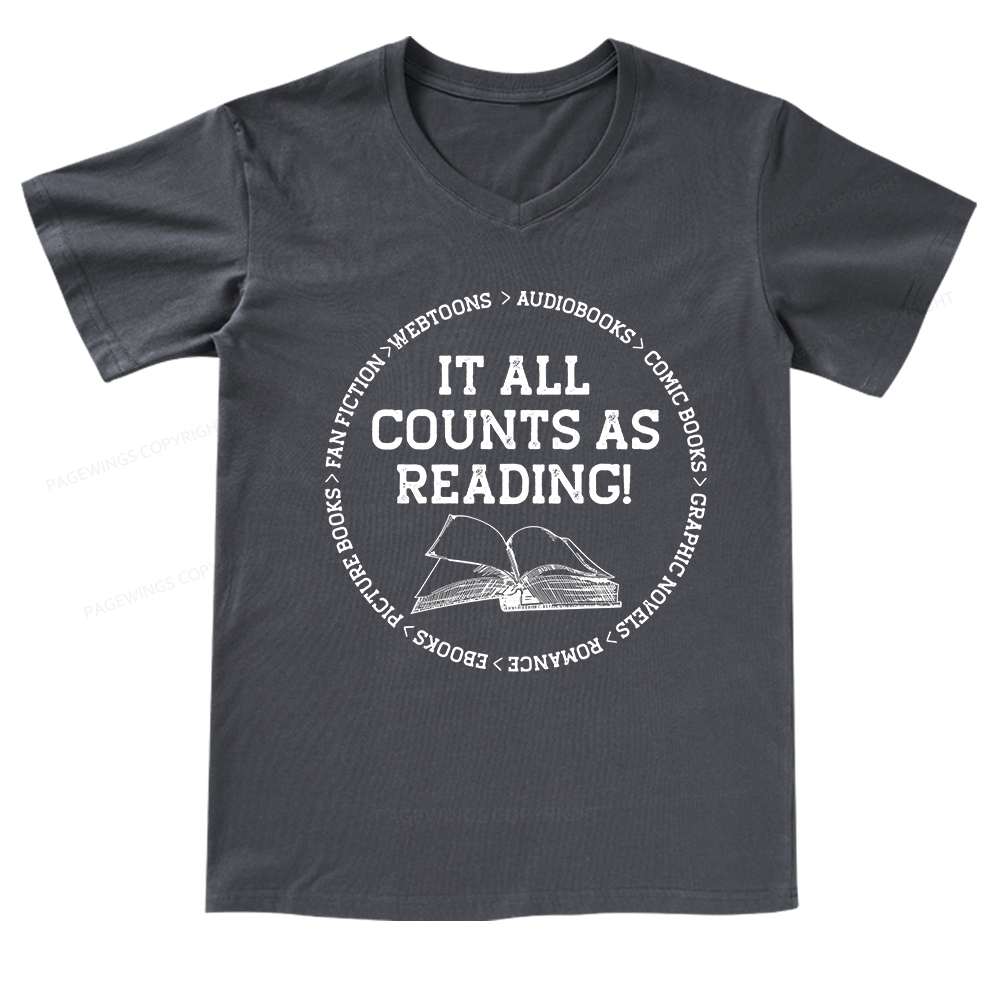 Pagewings It All Counts As Reading V-neck T-shirt