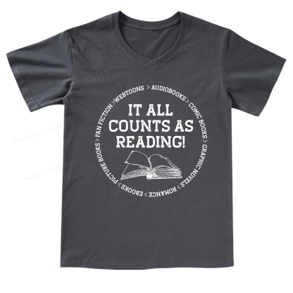 Pagewings It All Counts As Reading V-neck T-shirt