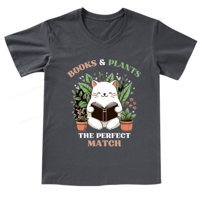 Pagewings Books And Plants The Perfect Match T-Shirt V-neck T-shirt