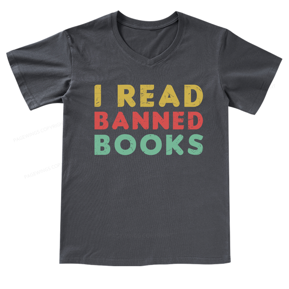 Pagewings Vintage I Read Banned Books Geek Readers T-Shirt V-neck T-shirt