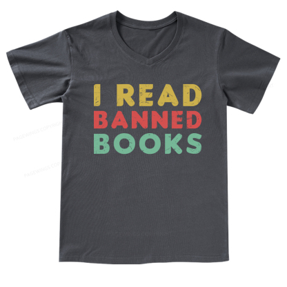Pagewings Vintage I Read Banned Books Geek Readers T-Shirt V-neck T-shirt