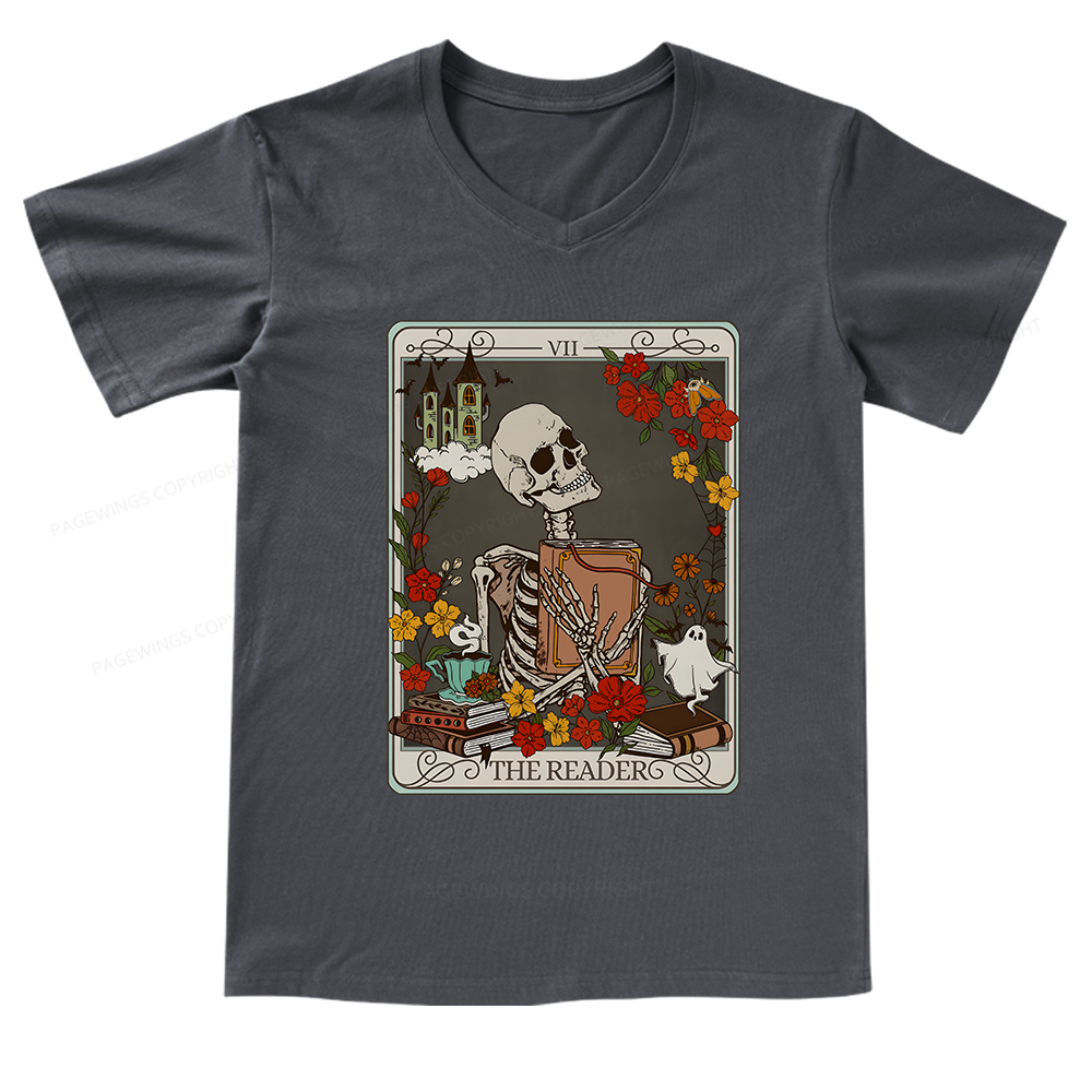 Pagewings The Reader Tarot Card TShirt Bookish Shirt V-neck T-shirt