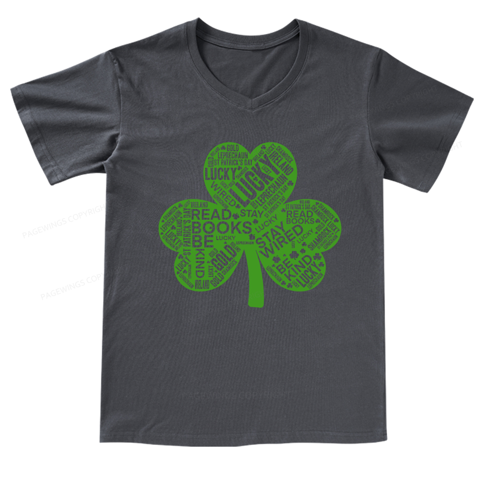 Pagewings St Patricks Day Shirt Lucky Reading Shirt V-neck T-shirt
