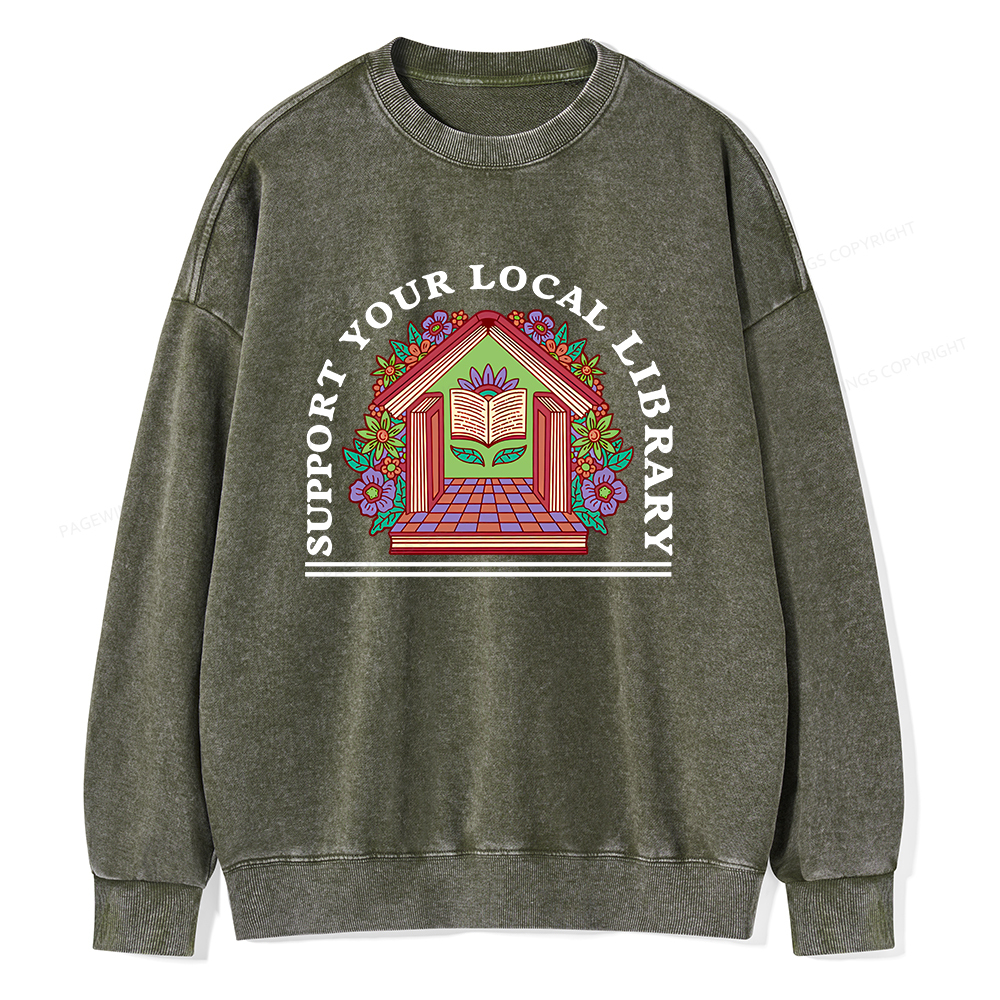 Pagewings Support Your Local Library Unisex Washed Sweatshirt
