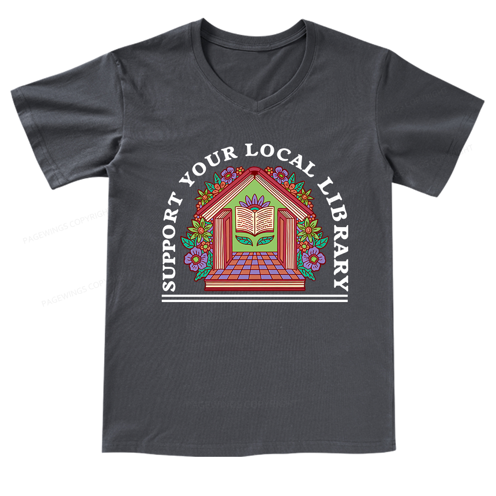 Pagewings Support Your Local Library V-neck T-shirt