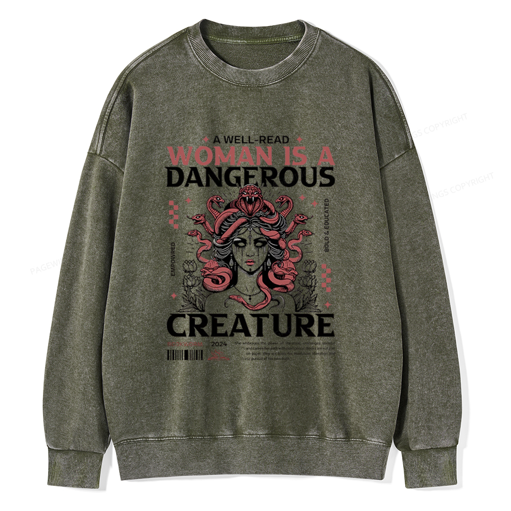 Pagewings A Well-Read Woman is A Dangerous Unisex Washed Sweatshirt
