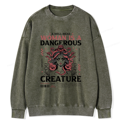 Pagewings A Well-Read Woman is A Dangerous Unisex Washed Sweatshirt