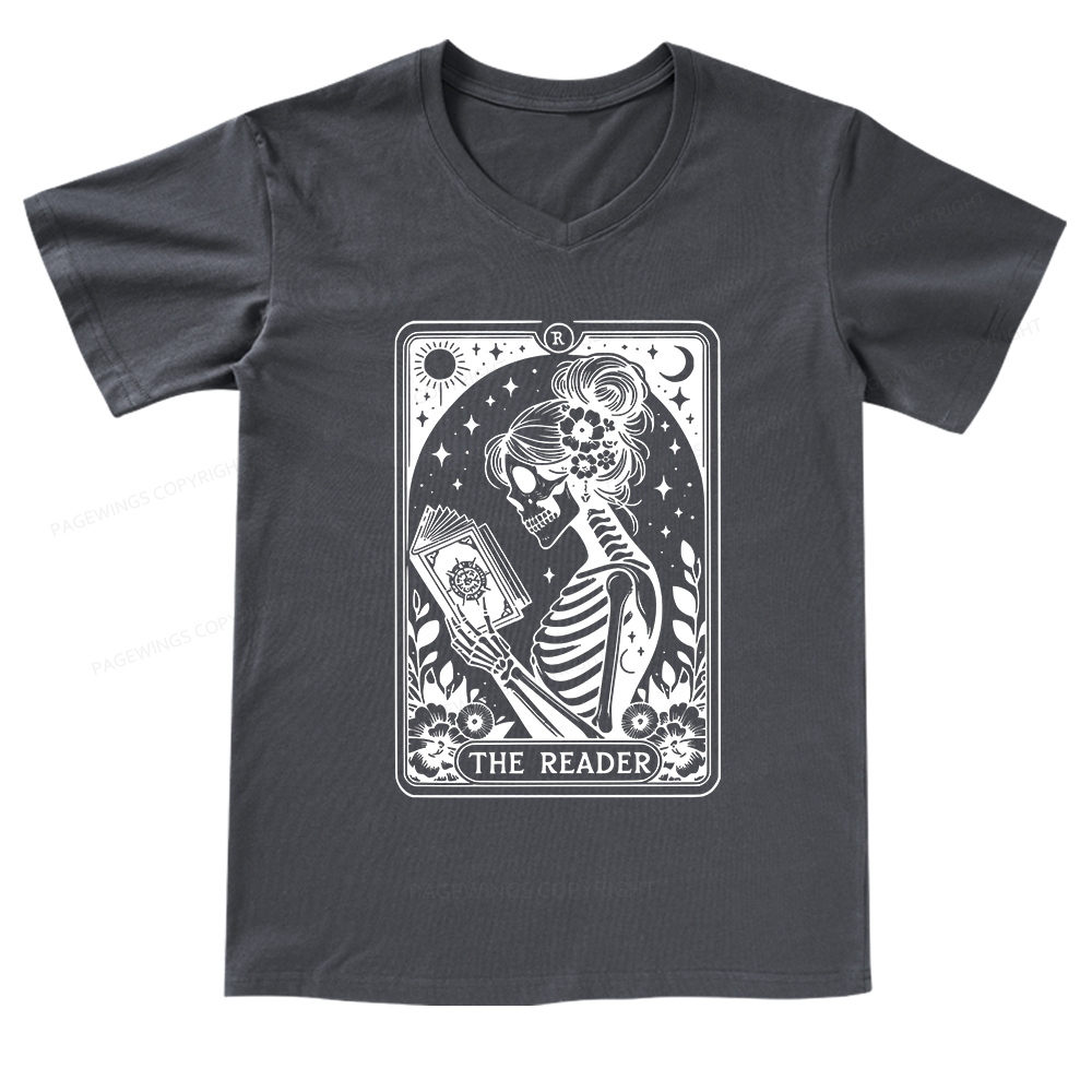Pagewings Tarot Lover Gift Halloween Skeleton Tee V-neck T-shirt