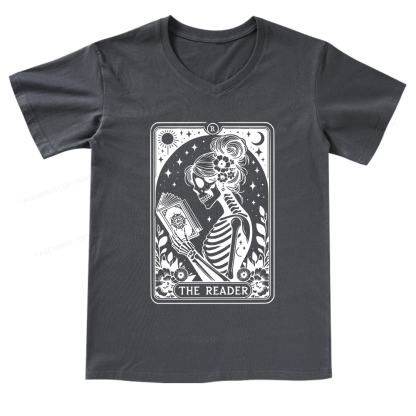Pagewings Tarot Lover Gift Halloween Skeleton Tee V-neck T-shirt