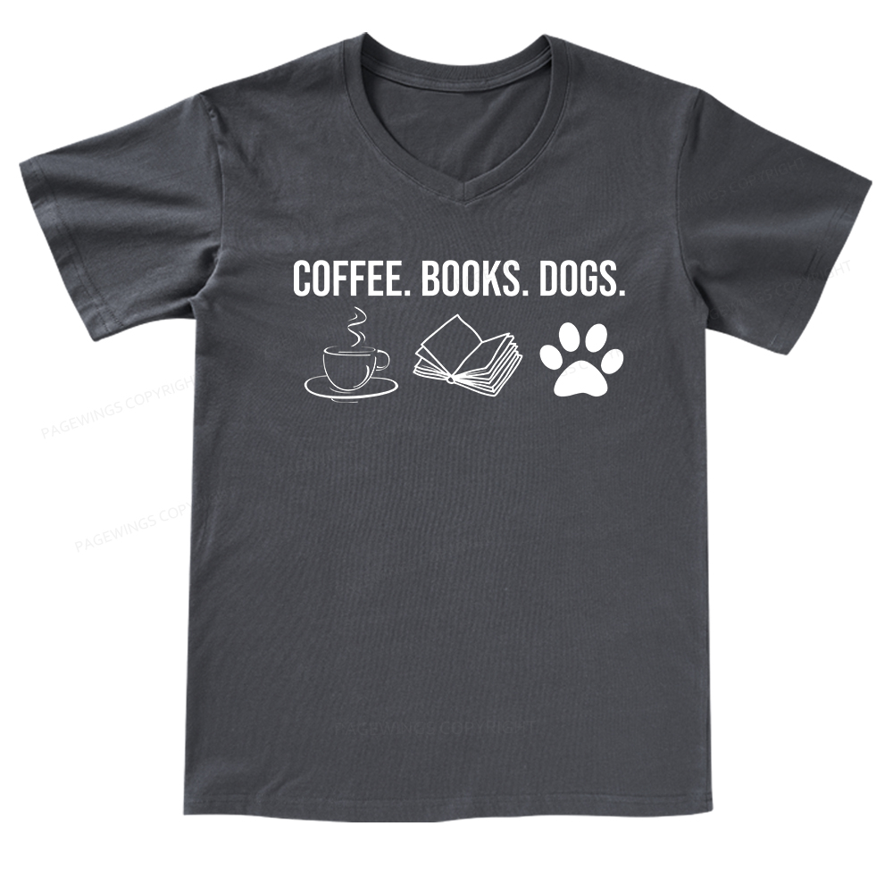 Pagewings Coffee Books and Dogs V-neck T-shirt