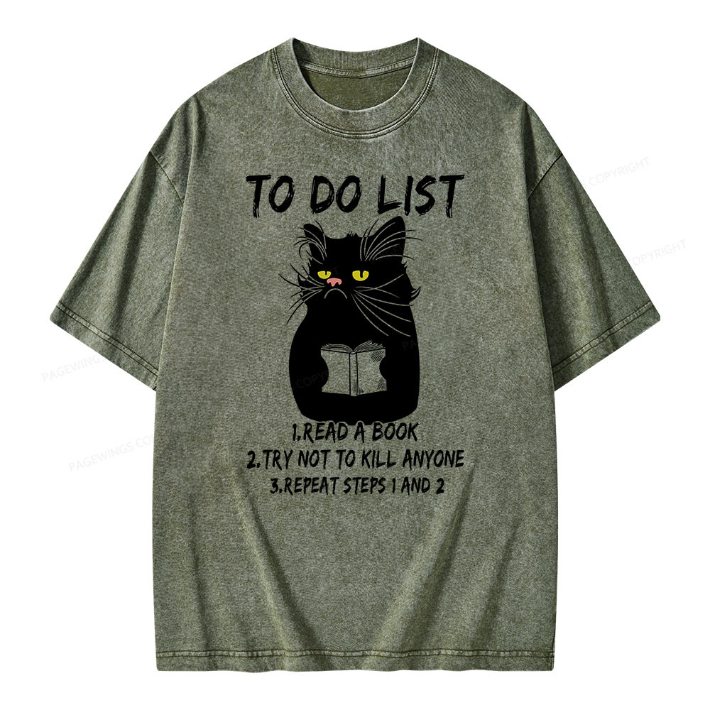 Pagewings Black Cat To Do List Unisex Washed T-shirt