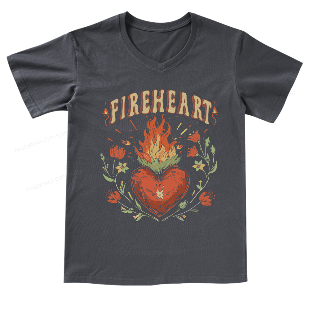 Pagewings Vintage Fire-heart Shirt  V-neck T-shirt