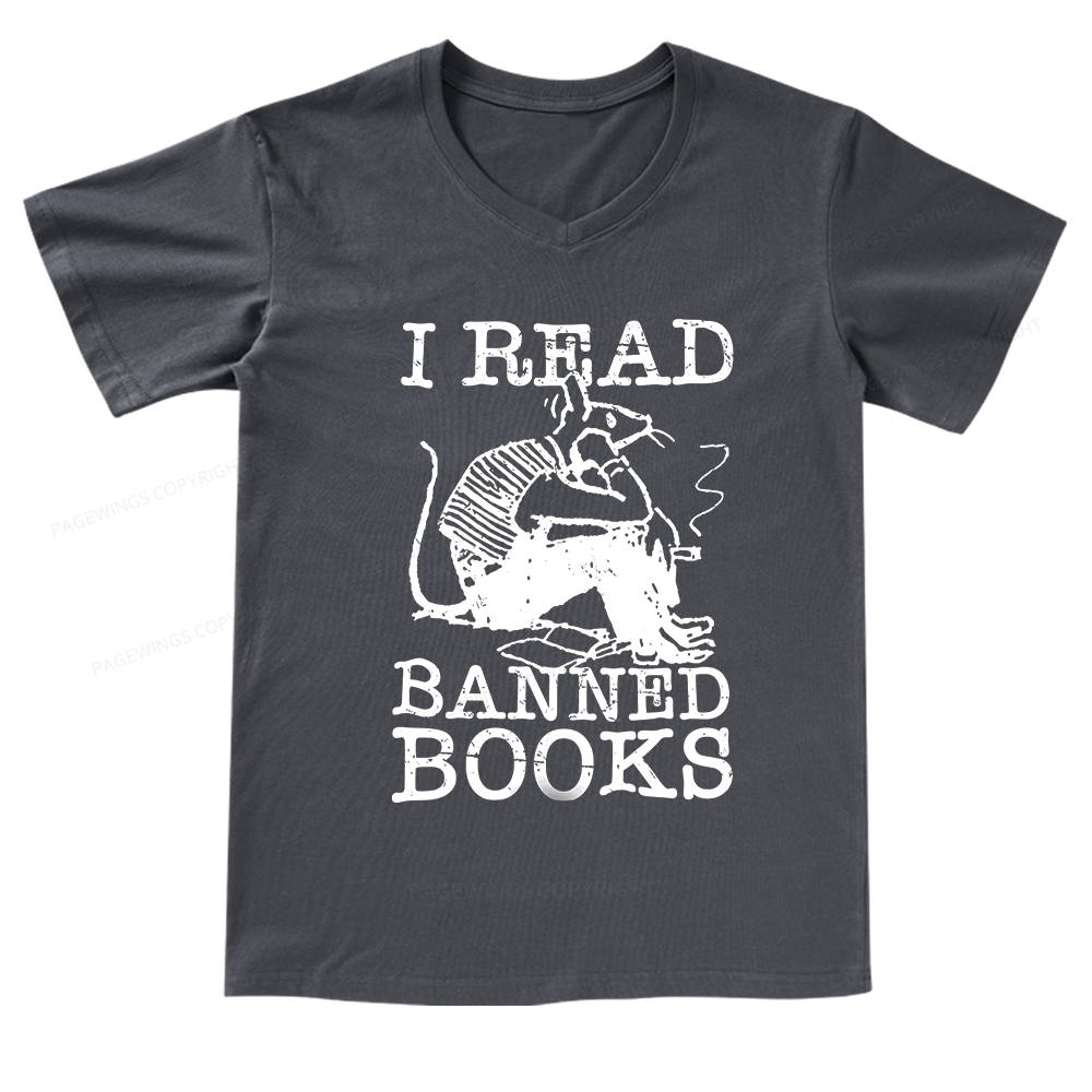 Pagewings I Read Banned Books T Shirt V-neck T-shirt