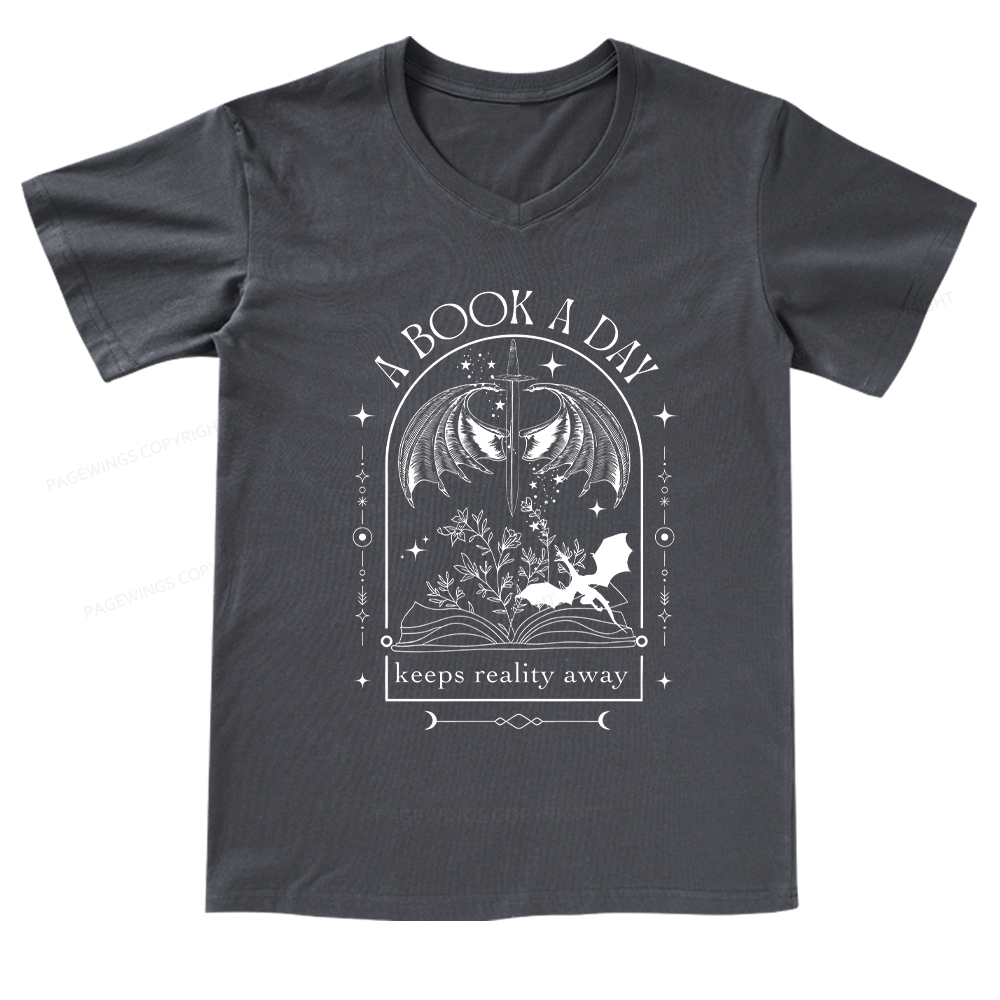 Pagewings A Book a Day Dragon V-neck T-shirt
