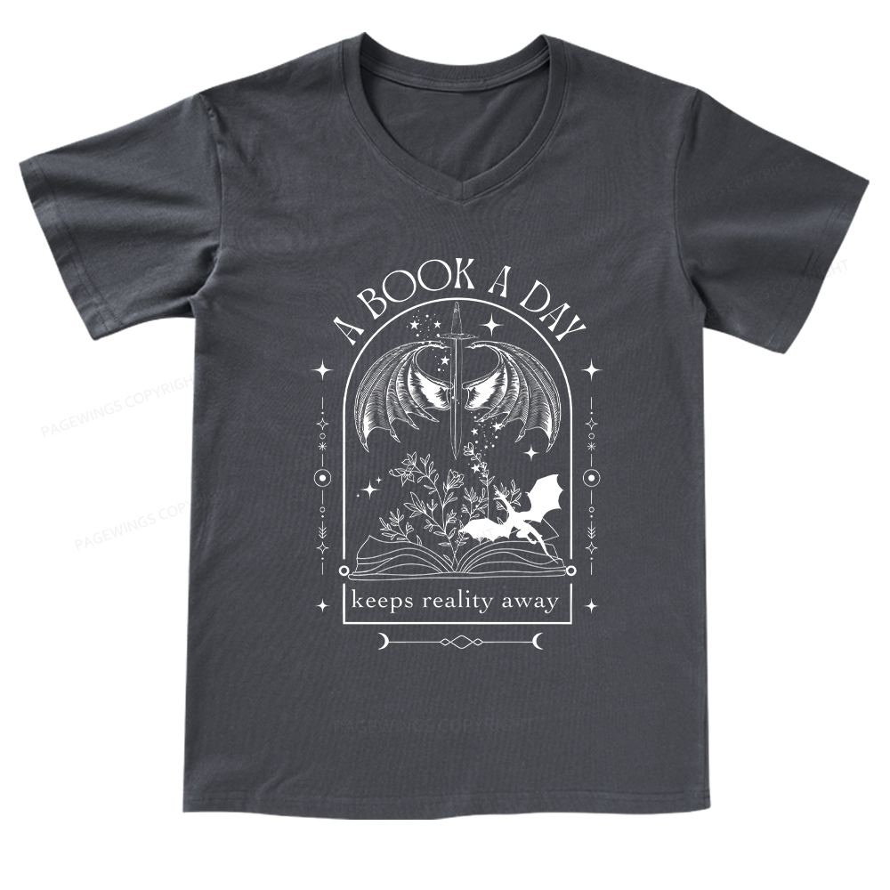 Pagewings A Book a Day Dragon V-neck T-shirt