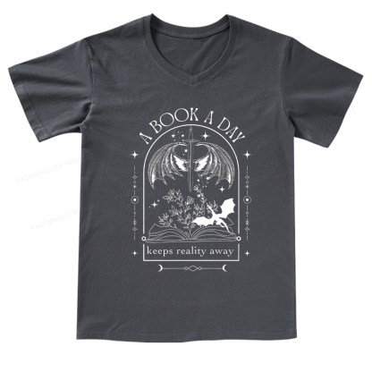 Pagewings A Book a Day Dragon V-neck T-shirt