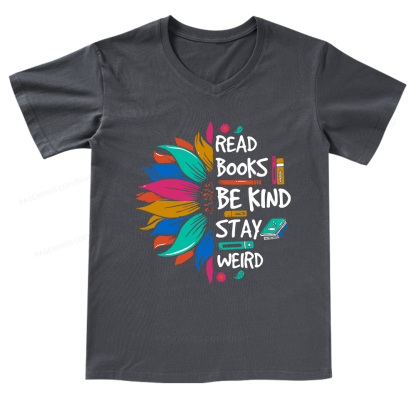Pagewings Read Books Be Kind Stay Weird on Backpack V-neck T-shirt