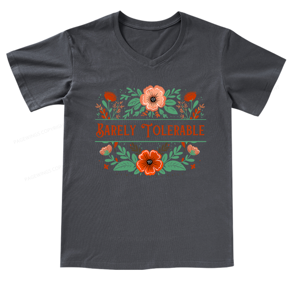 Pagewings Barely Tolerable Book Lover Bookish V-neck T-shirt