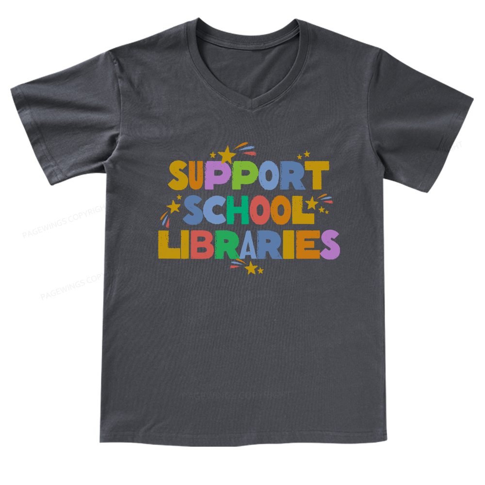 Pagewings Support School Libraries V-neck T-shirt
