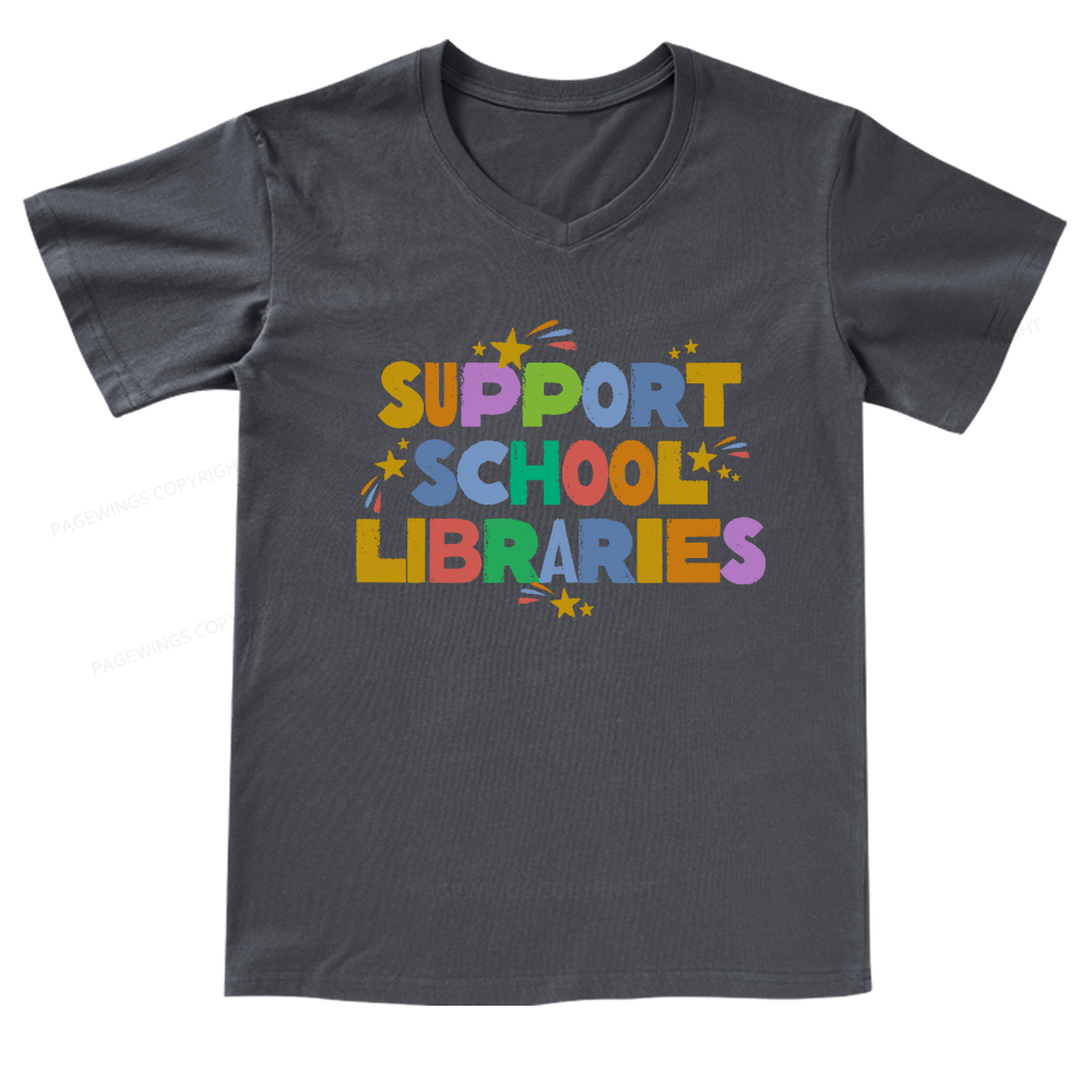 Pagewings Support School Libraries V-neck T-shirt