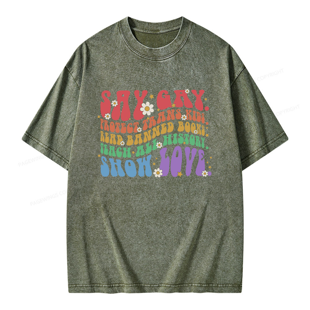 Pagewings Say Gay Unisex Washed T-shirt