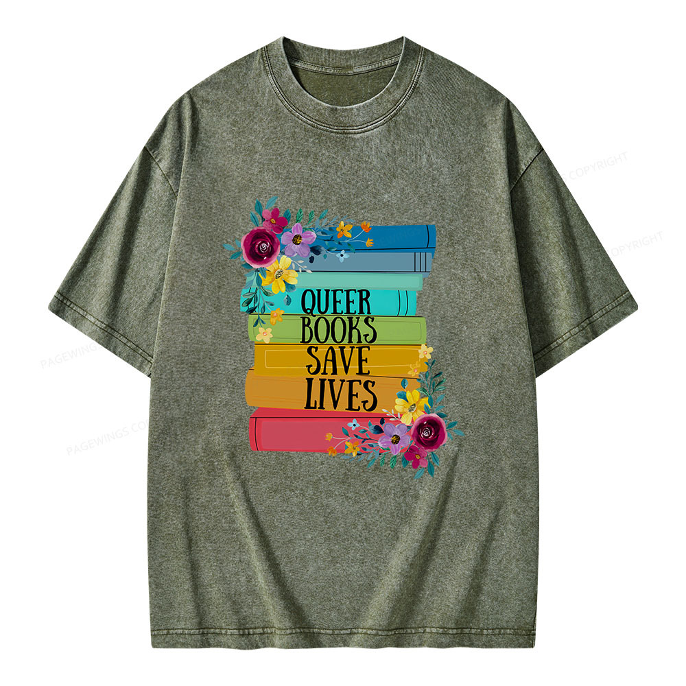 Pagewings Queer Books Save Lives Unisex Washed T-shirt