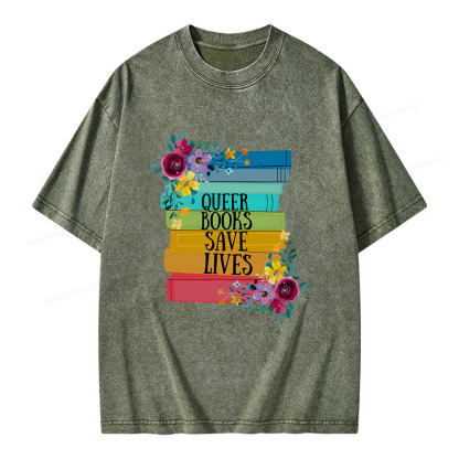 Pagewings Queer Books Save Lives Unisex Washed T-shirt