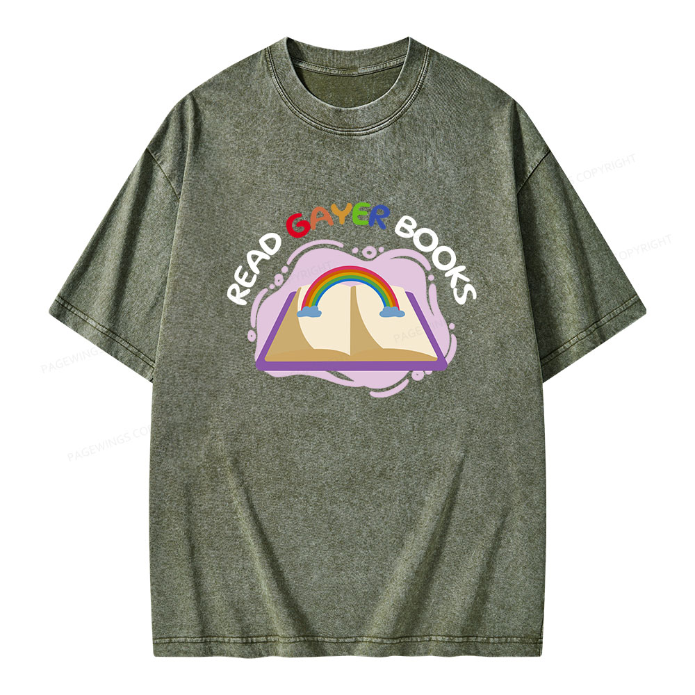 Pagewings Read Gayer Books Unisex Washed T-shirt
