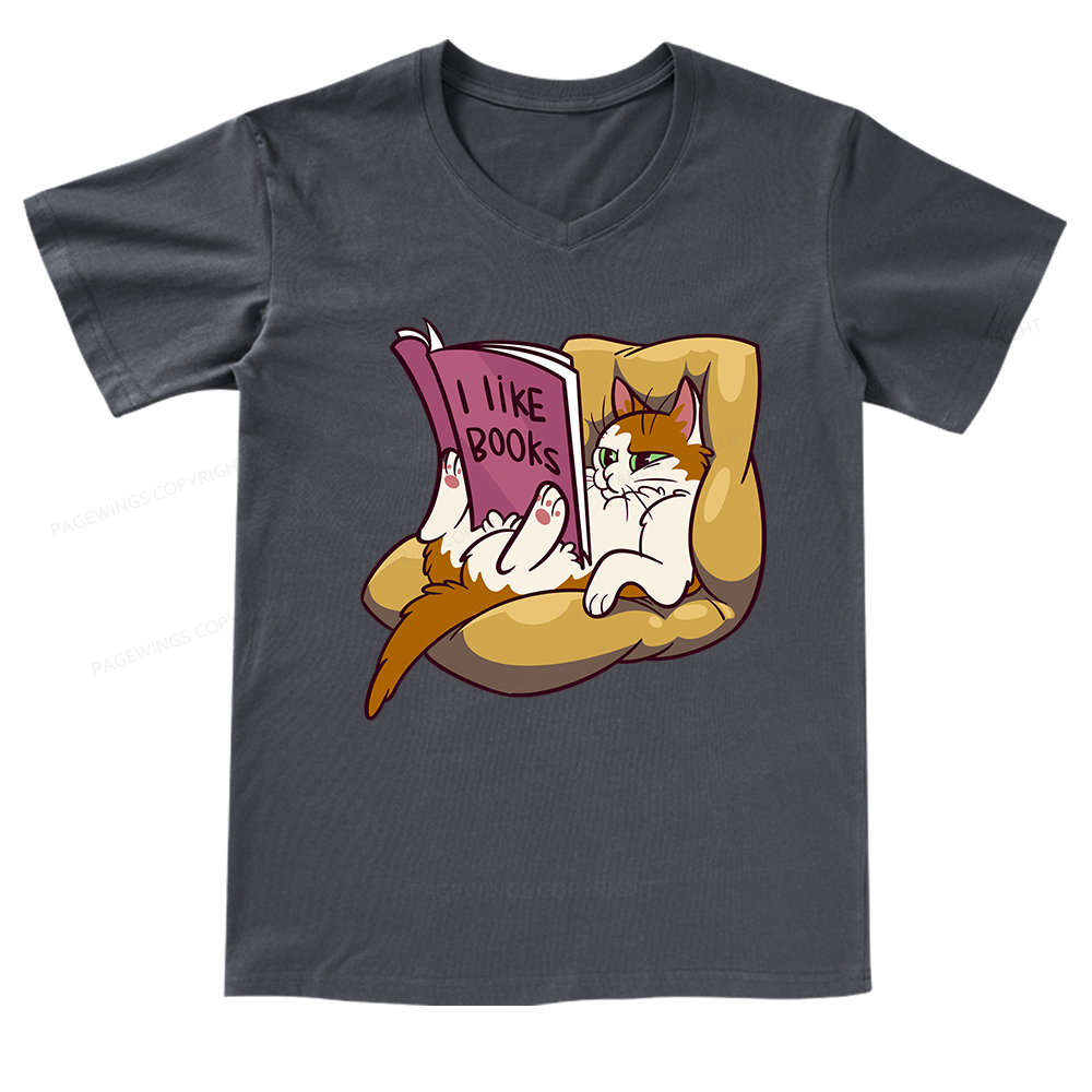 Pagewings A Cat That Likes Reading Books V-neck T-shirt