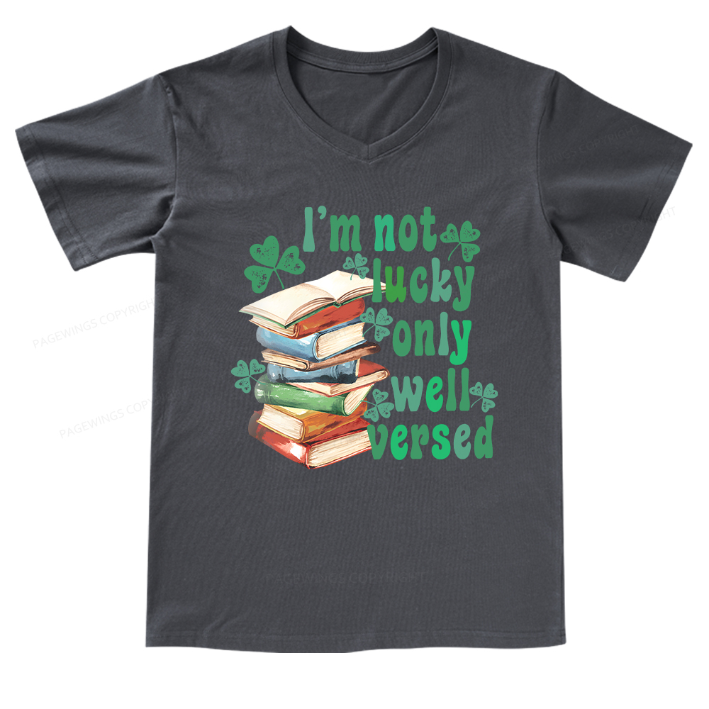 Pagewings St Patty Day Trendy Retro Book Shamrock V-neck T-shirt