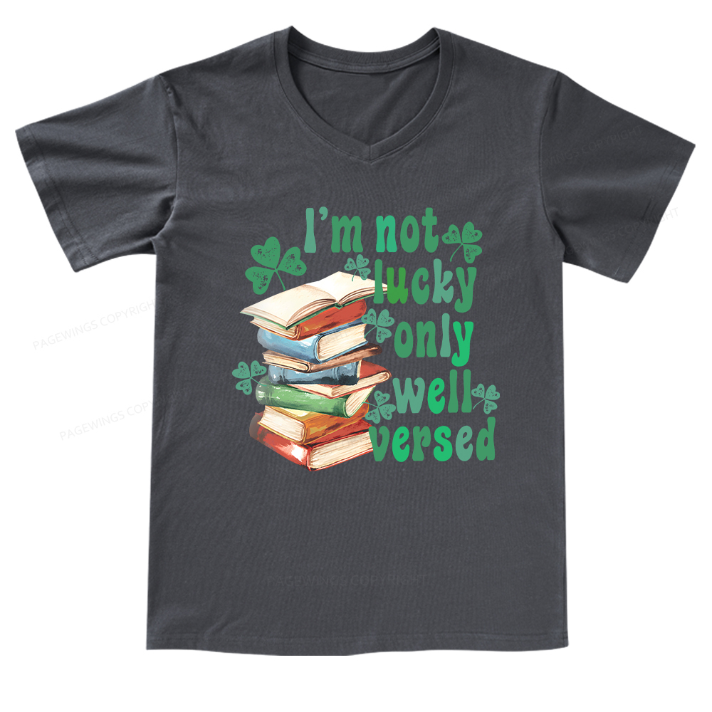 Pagewings St Patty Day Trendy Retro Book Shamrock V-neck T-shirt