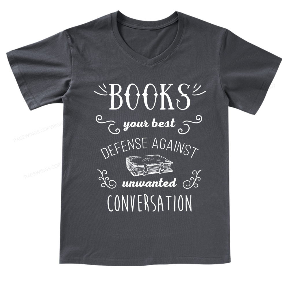 Pagewings Books your best defense Book Reading V-neck T-shirt
