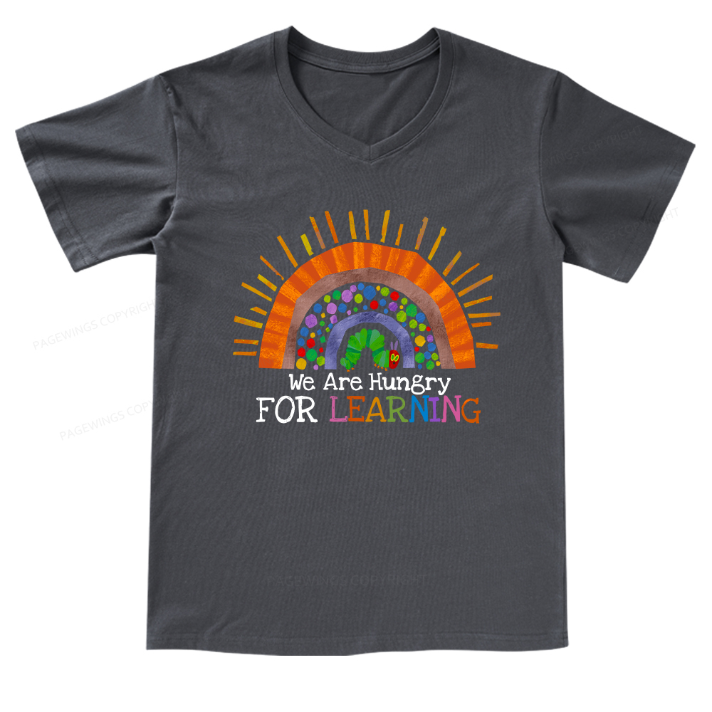 PagewingsWe Are Hungry For Learning Reading V-neck T-shirt