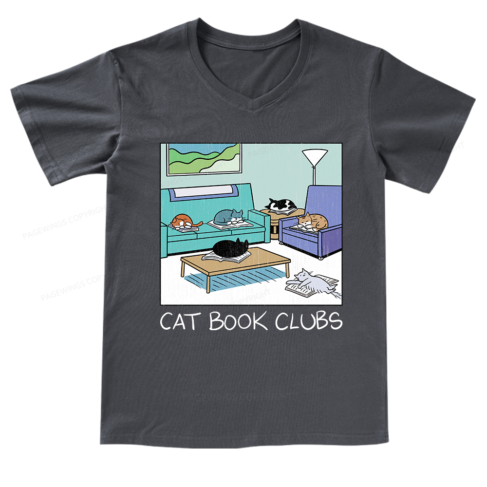 Pagewings Cat Book Clubs V-neck T-shirt