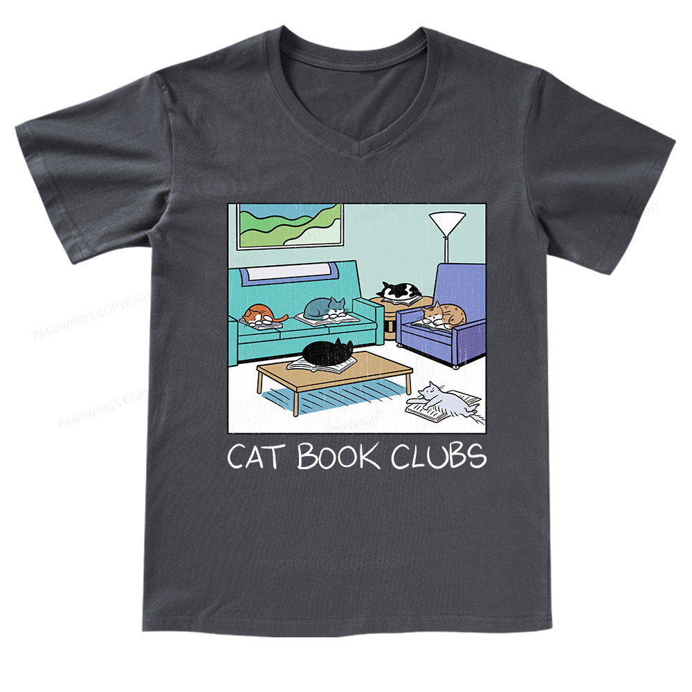 Pagewings Cat Book Clubs V-neck T-shirt