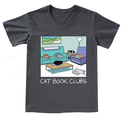 Pagewings Cat Book Clubs V-neck T-shirt