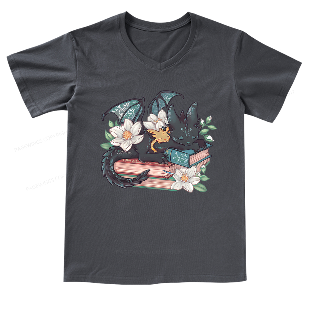 Pagewings Fantasy Book Dragon V-neck T-shirt