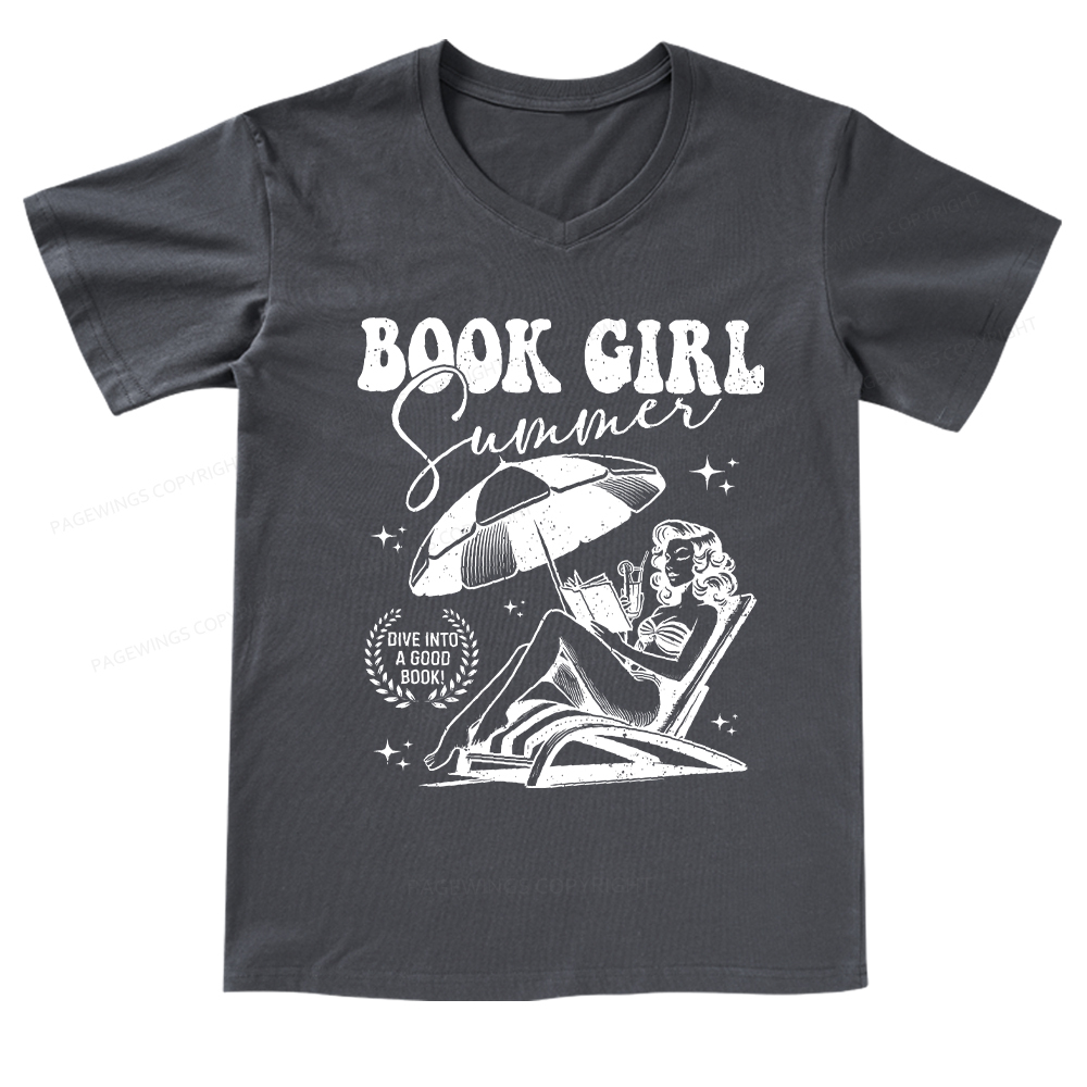 Pagewings Book Girl Summer V-neck T-shirt