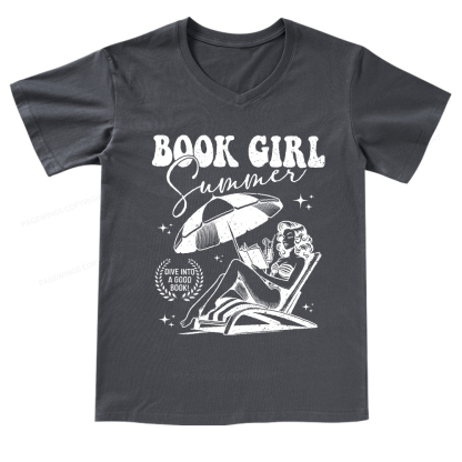Pagewings Book Girl Summer V-neck T-shirt