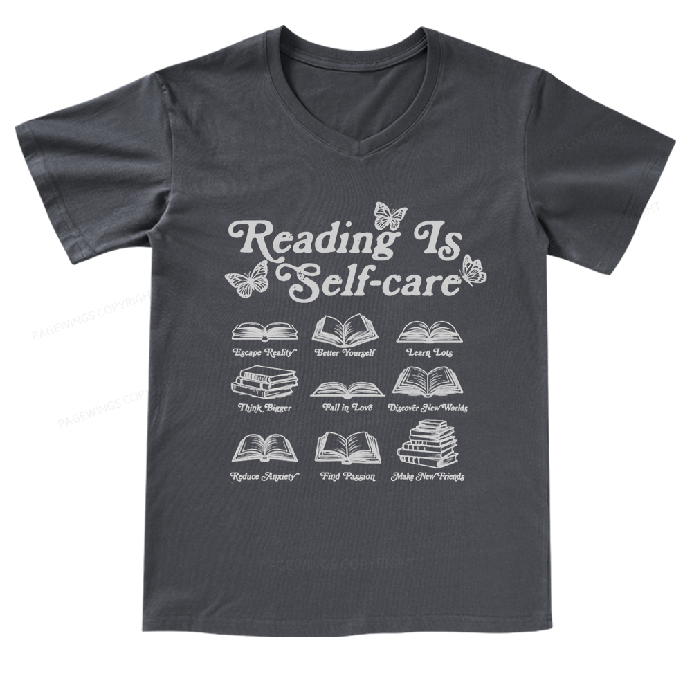 Pagewings eading Is Self-care V-neck T-shirt