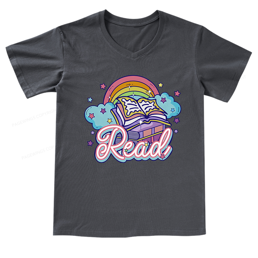 Pagewings Rainbow Book Lover V-neck T-shirt