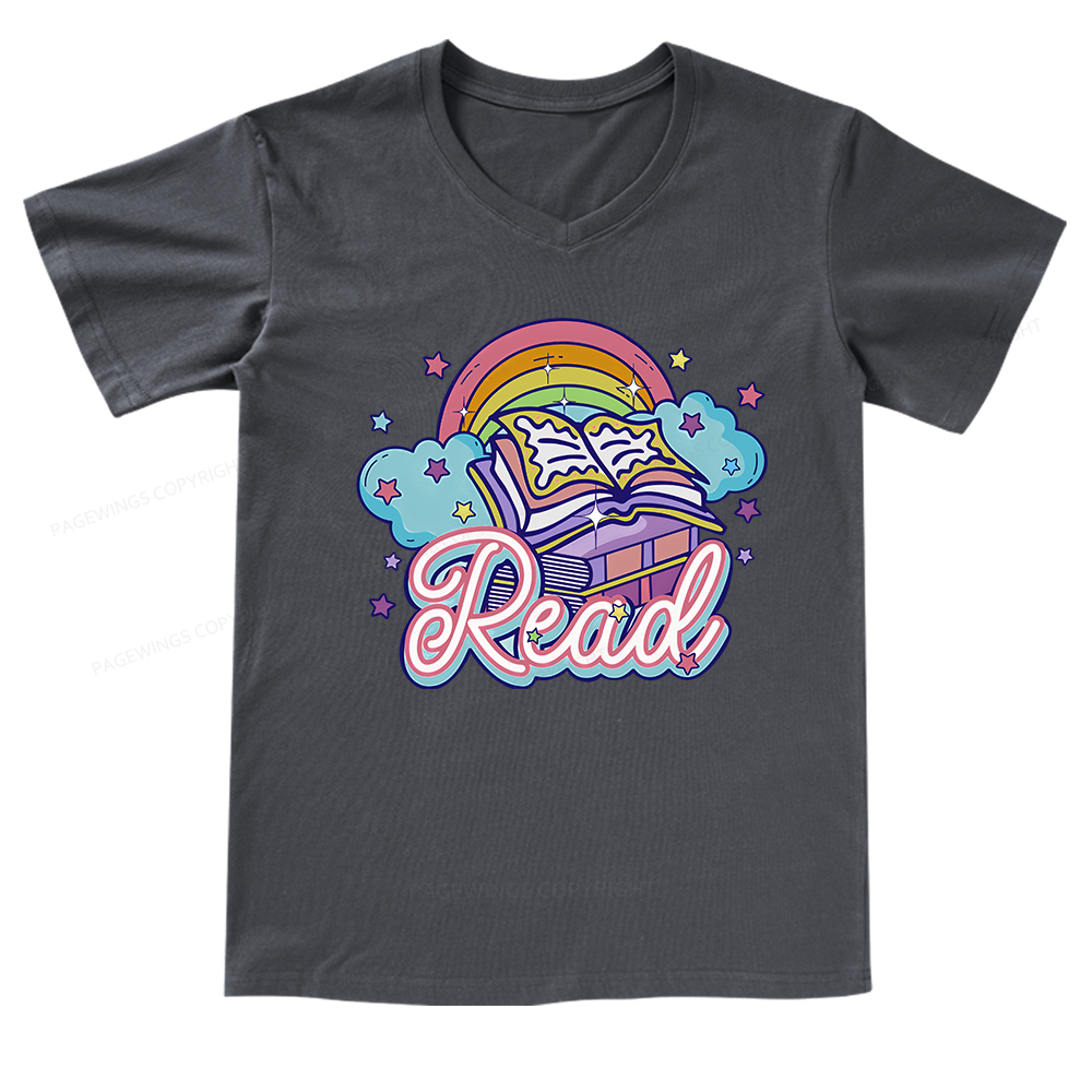 Pagewings Rainbow Book Lover V-neck T-shirt