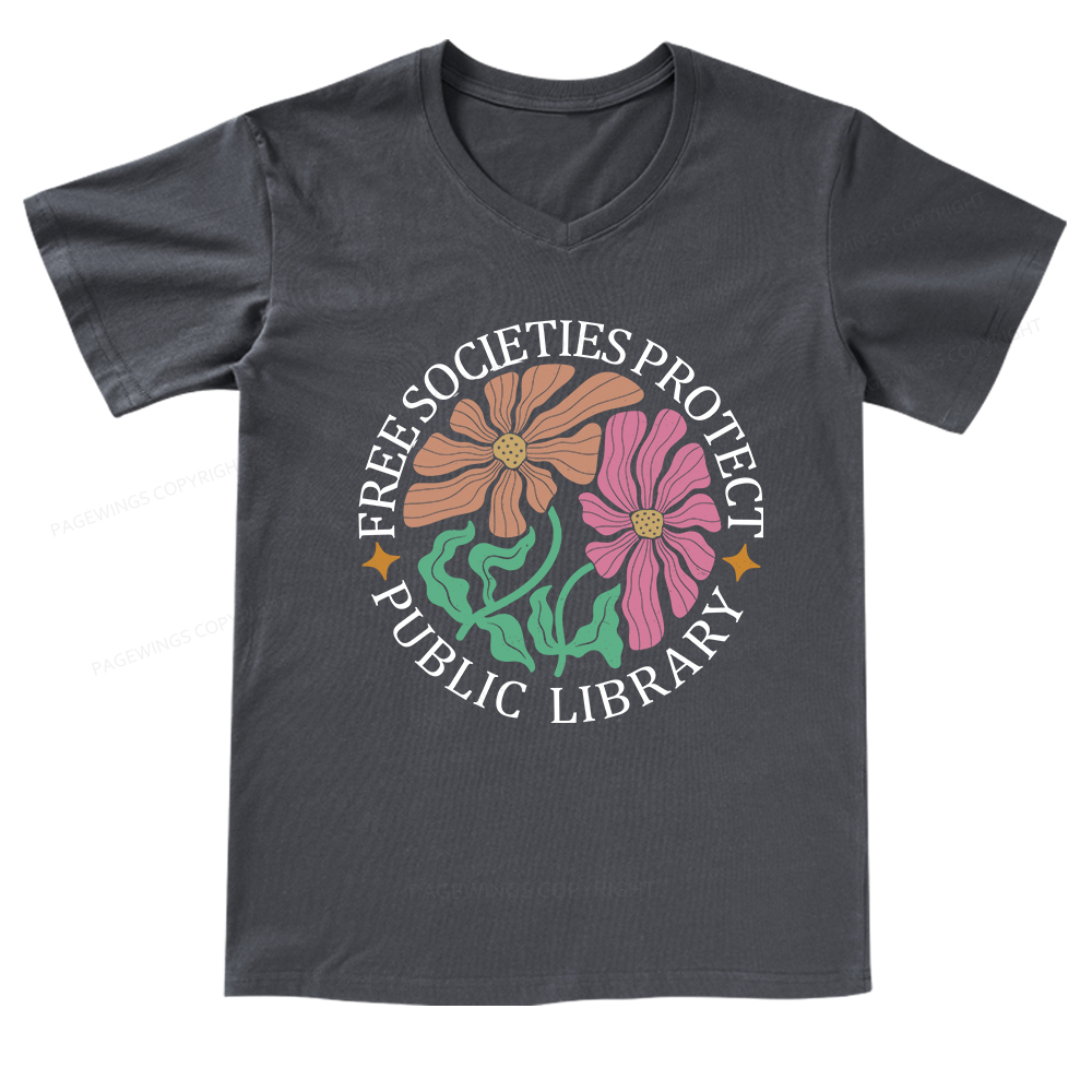 Pagewings Free Societies Protect Public Library V-neck T-shirt