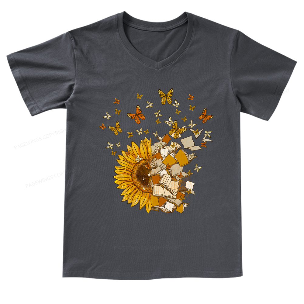 Pagewings Sunflower And Book Harmony V-neck T-shirt